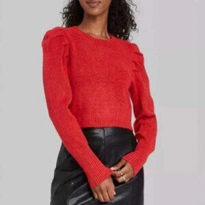 Wild Fable Sweater Red Cropped Knit Puff Sleeve Womens Plus Size 2XL